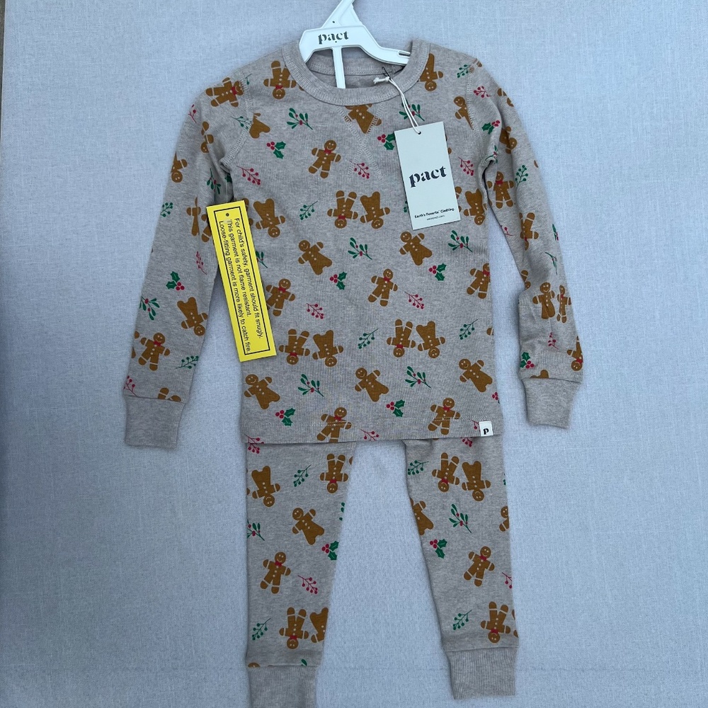 Pact organic unisex 5t  jolly gingerbread holiday pajamas